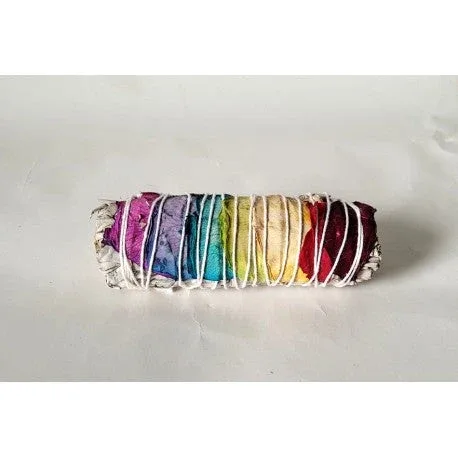 4" White Sage & Chakra Rose Petals Smudge Stick