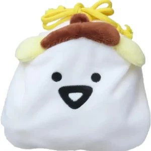Ensky Pom Pom Purin Mofu Fluffy Face Drawstring Pouch, 6.3 in