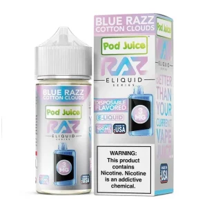 Pod Juice x RAZ Blue Razz Cotton Clouds Synthetic Vape Juice 100ml - 0mg