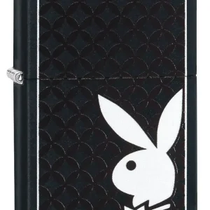 Zippo Lighter - Playboy w/ Curved Diamond Pattern Black Matte