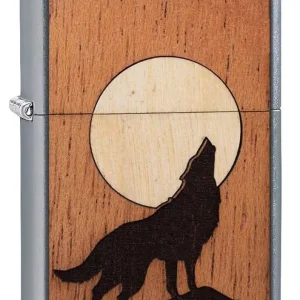 Zippo Lighter - Woodchuck Howling Wolf Street Chrome