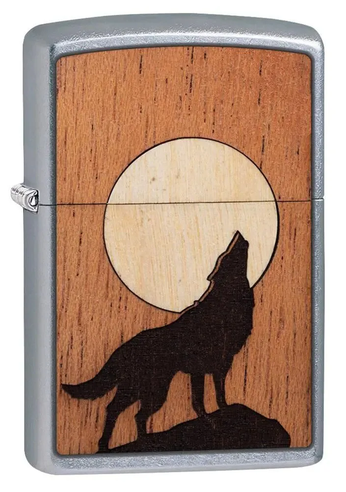 Zippo Lighter - Woodchuck Howling Wolf Street Chrome