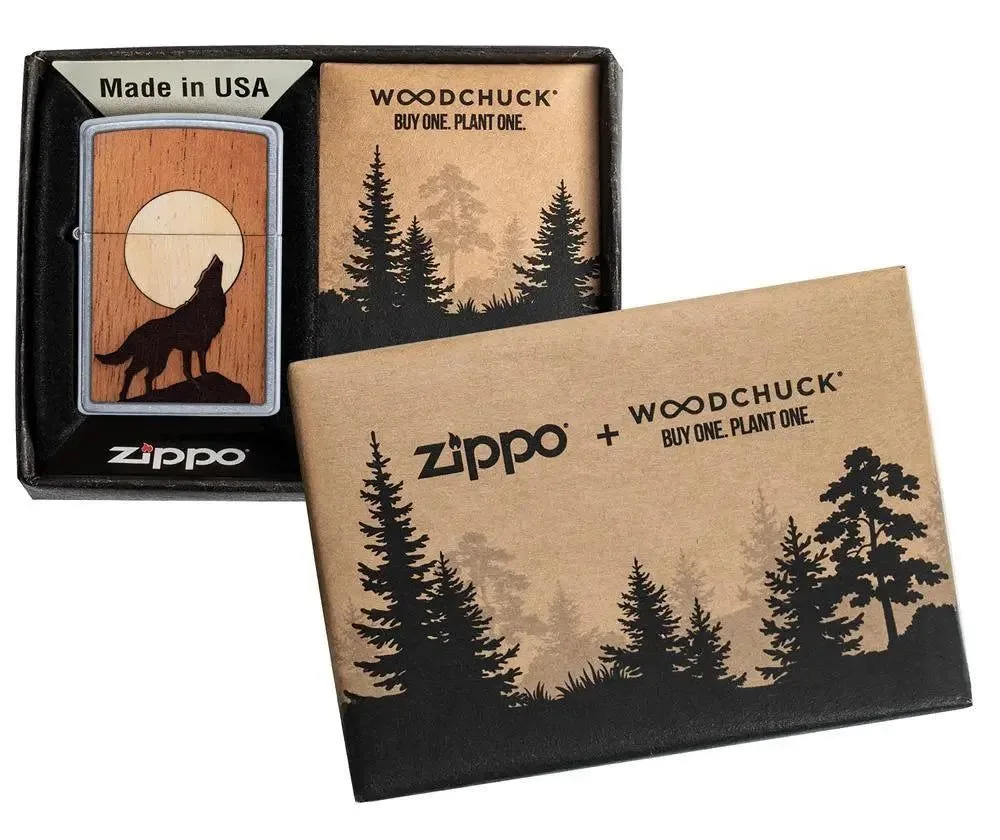 Zippo Lighter - Woodchuck Howling Wolf Street Chrome - Image 2